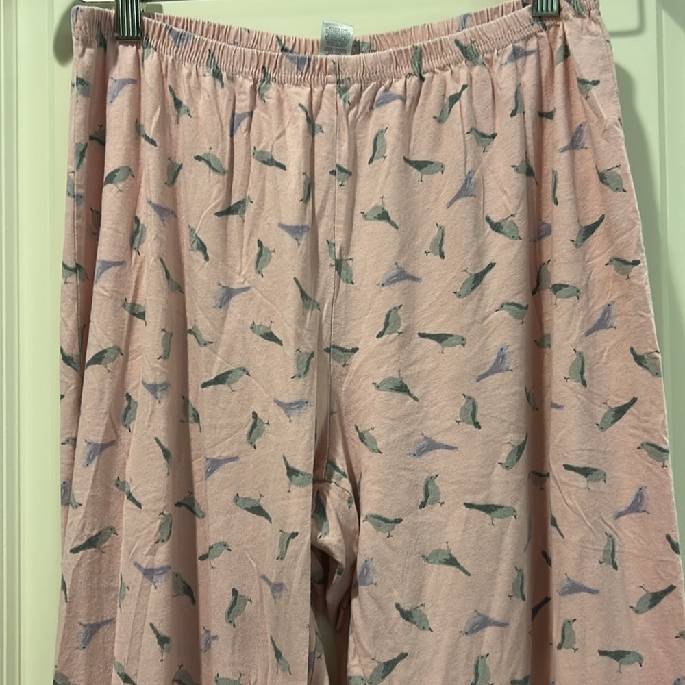 Laura Scott bird print pull on pajama lounge pants elastic waistband size L